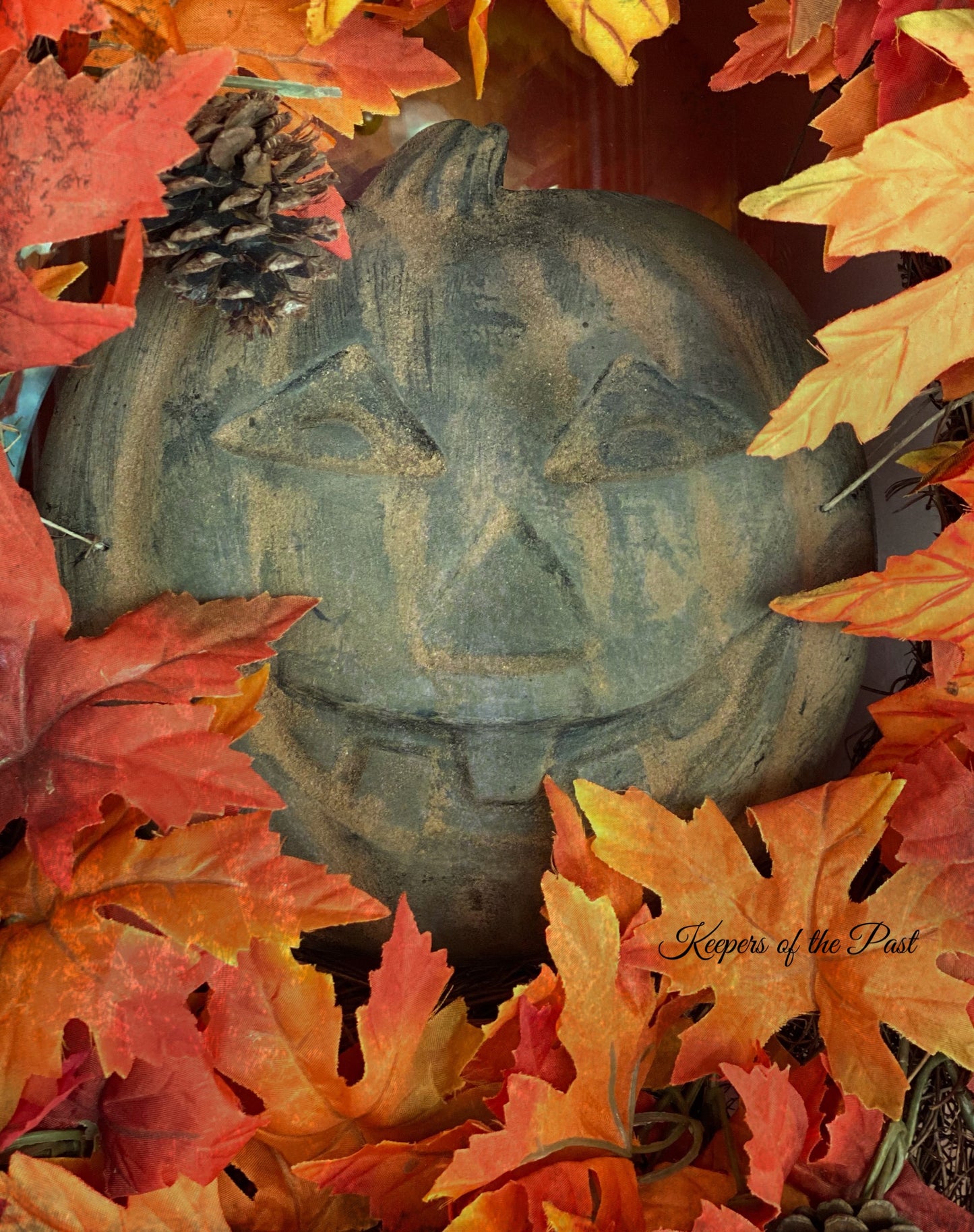 Blackened Wax Flat Jack O Lantern