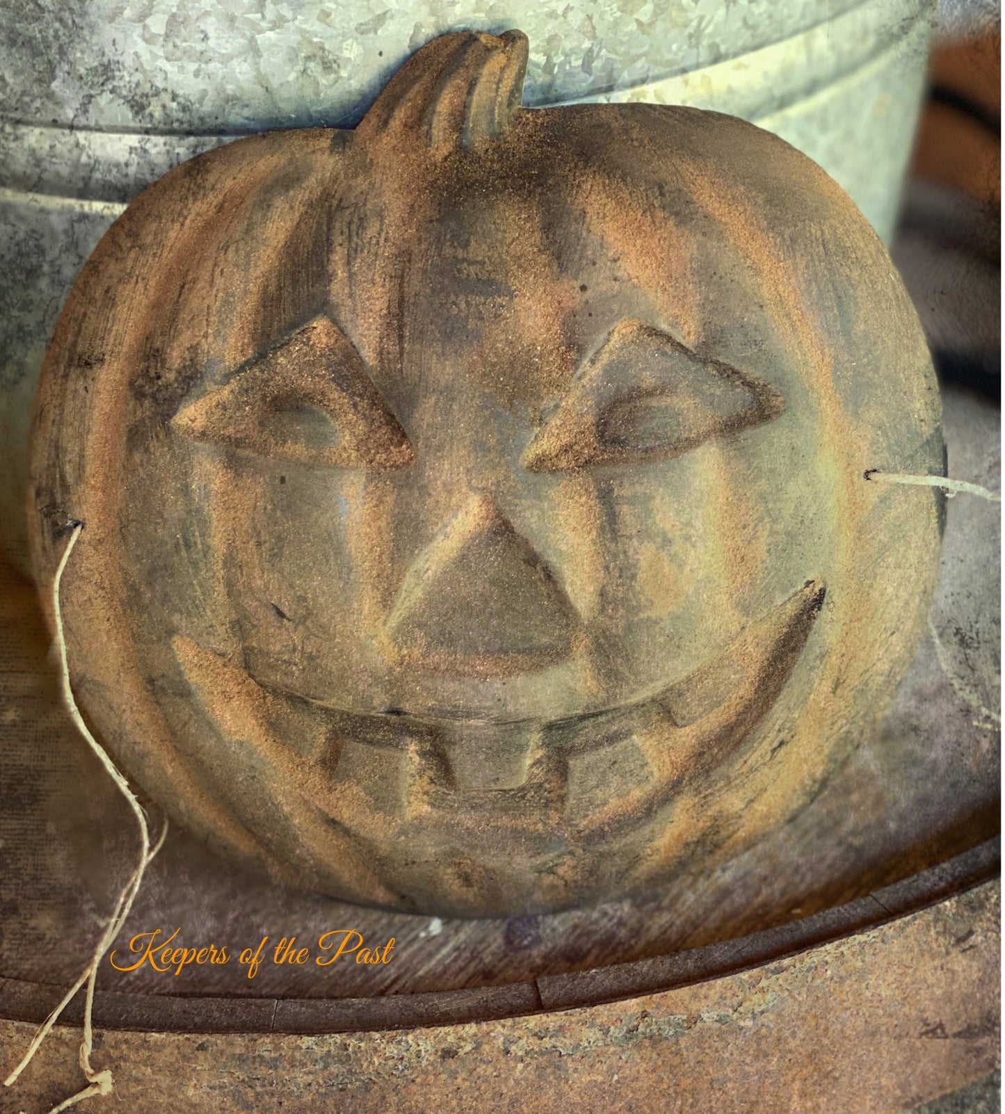 Blackened Wax Flat Jack O Lantern